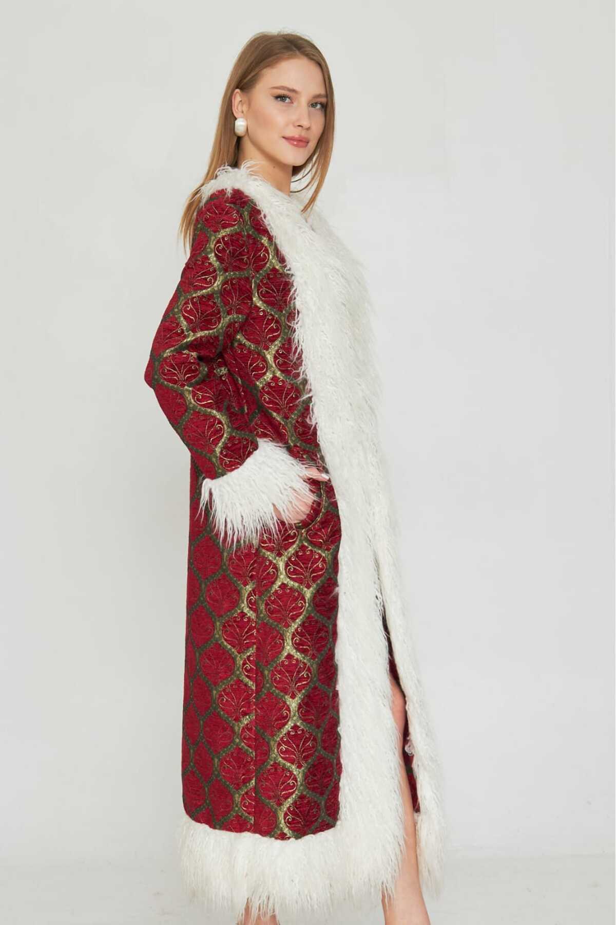 Jakar Suni Kürk Detaylı Kaftan - Kimono 2