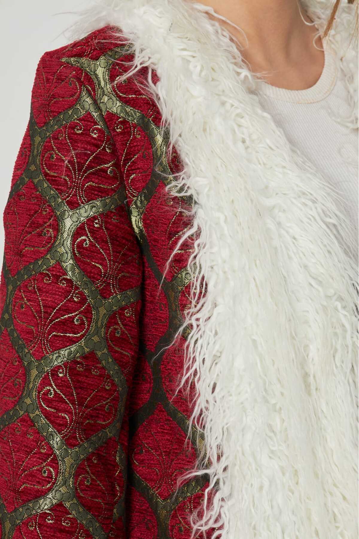 Jakar Suni Kürk Detaylı Kaftan - Kimono 7