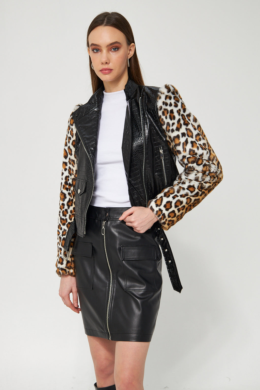 Suni Deri Biker Ceket Leopar - Ceket 5