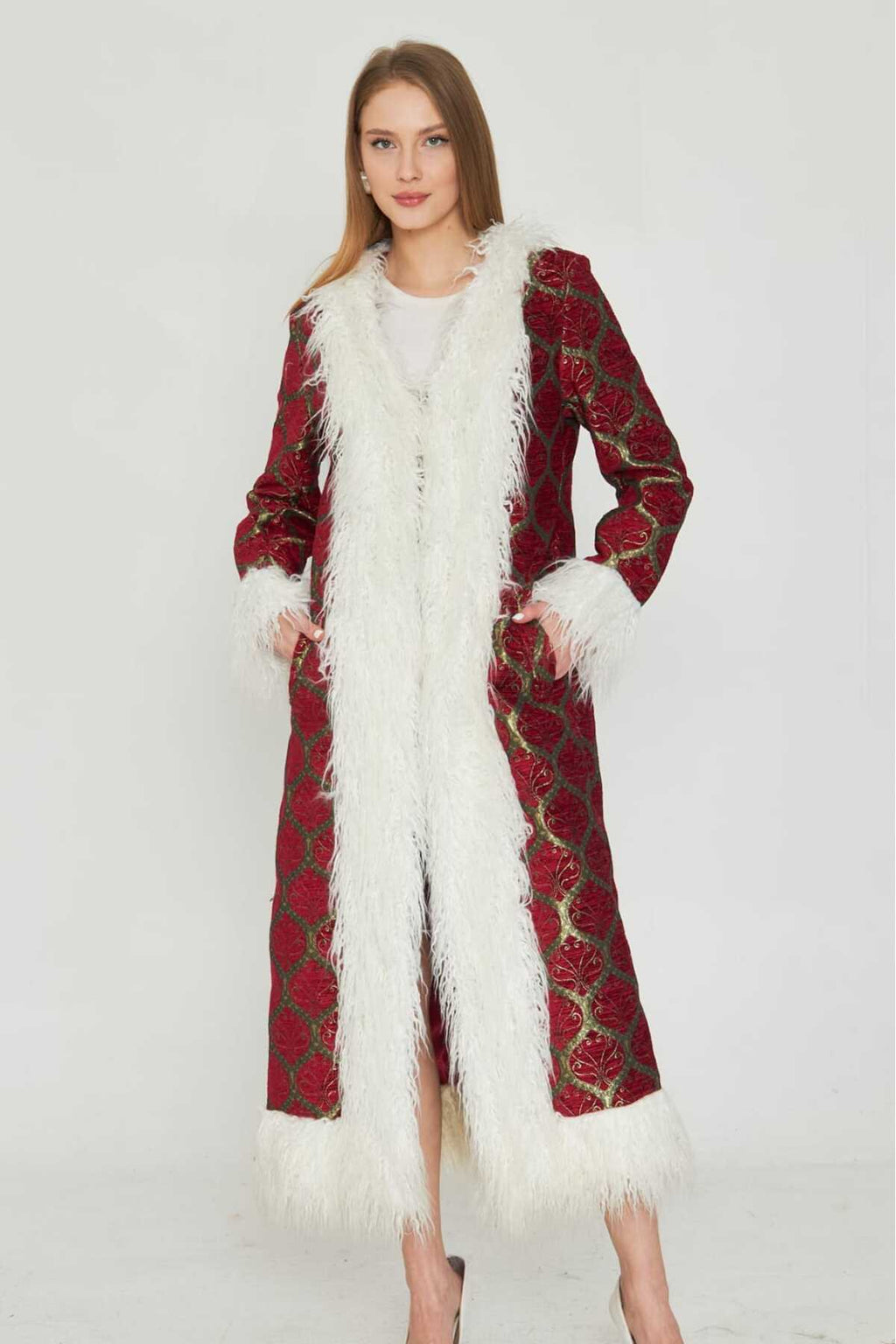Jakar Suni Kürk Detaylı Kaftan - Kimono 3