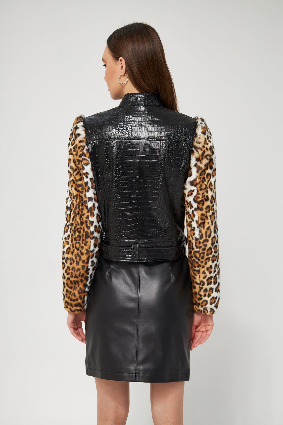 Suni Deri Biker Ceket Leopar - Ceket 7