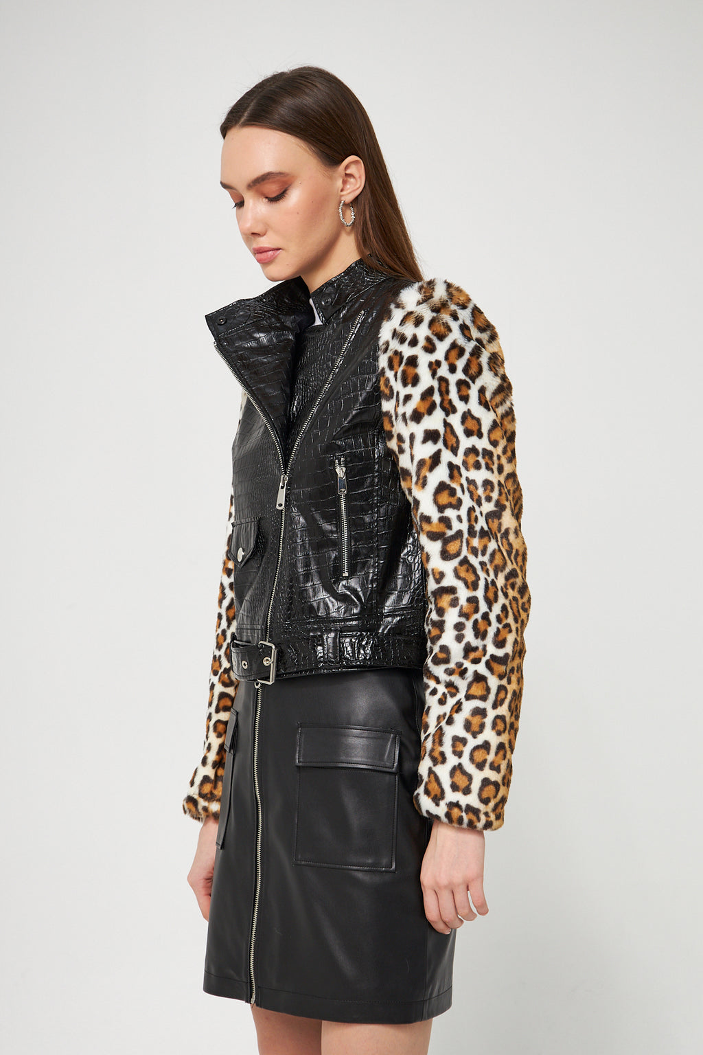 Suni Deri Biker Ceket Leopar - Ceket 3