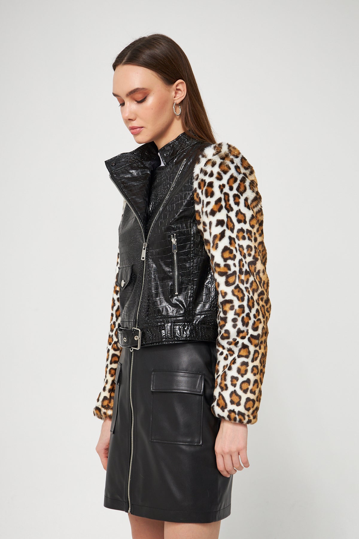 Suni Deri Biker Ceket Leopar - Ceket 3