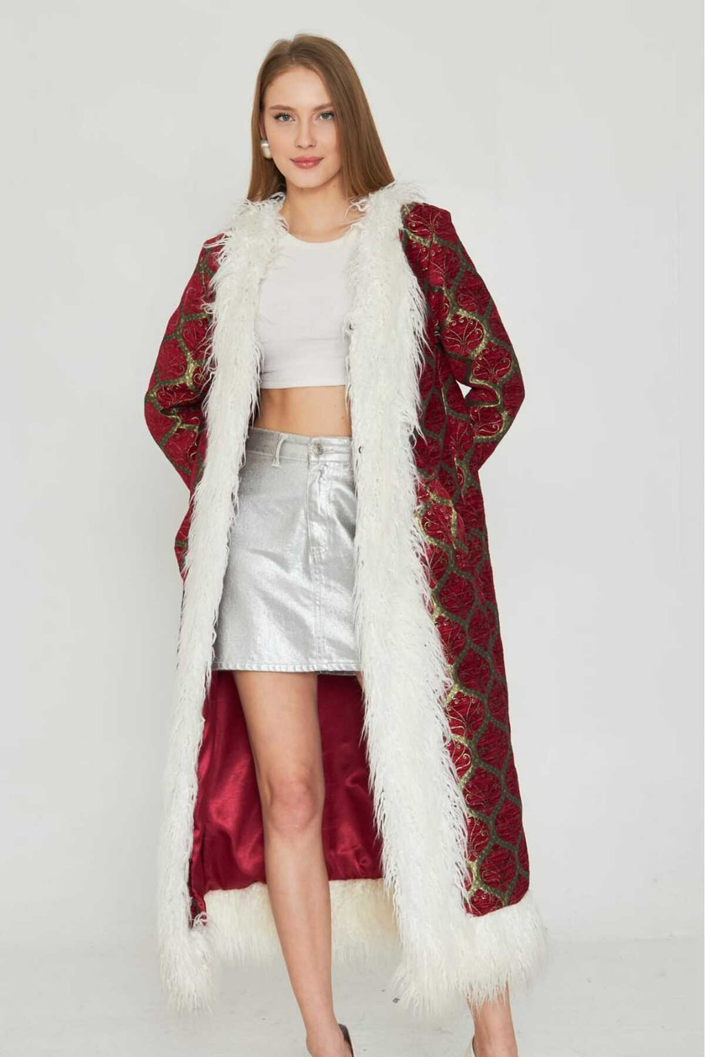 Jakar Suni Kürk Detaylı Kaftan - Kimono 4