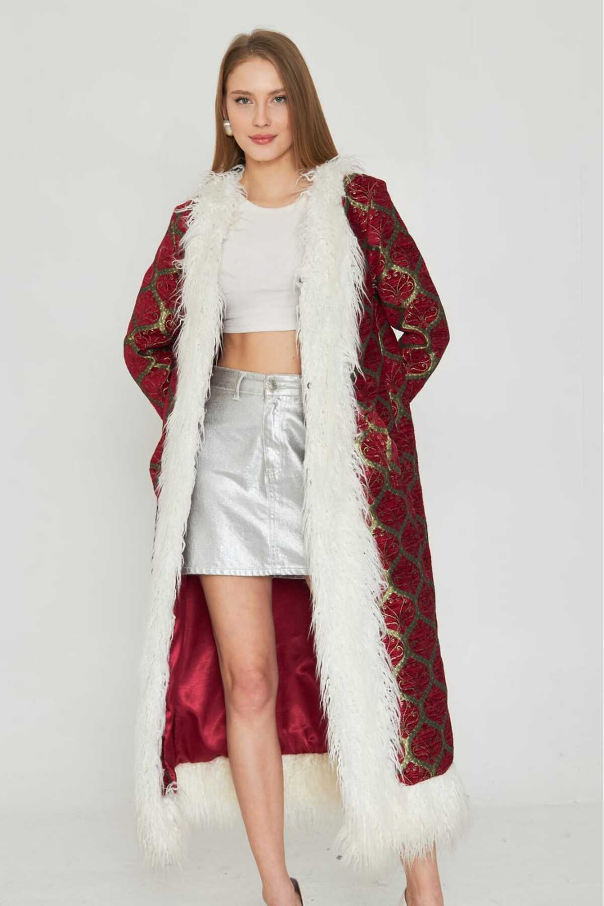 Jakar Suni Kürk Detaylı Kaftan - Kimono 4