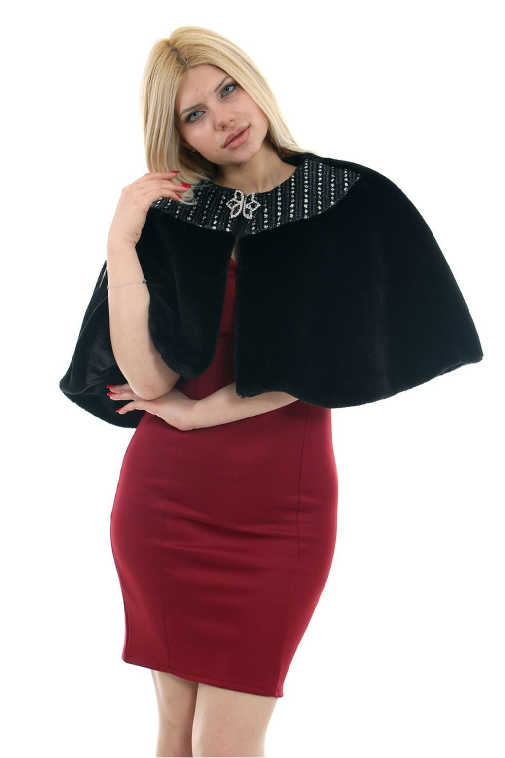 Suni Kürk Siyah Kadın Bolero - Ceket 10