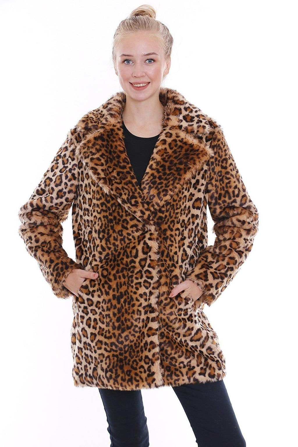 Suni Kürk Leopar Desenli Kadın Kaban - Kaban 8
