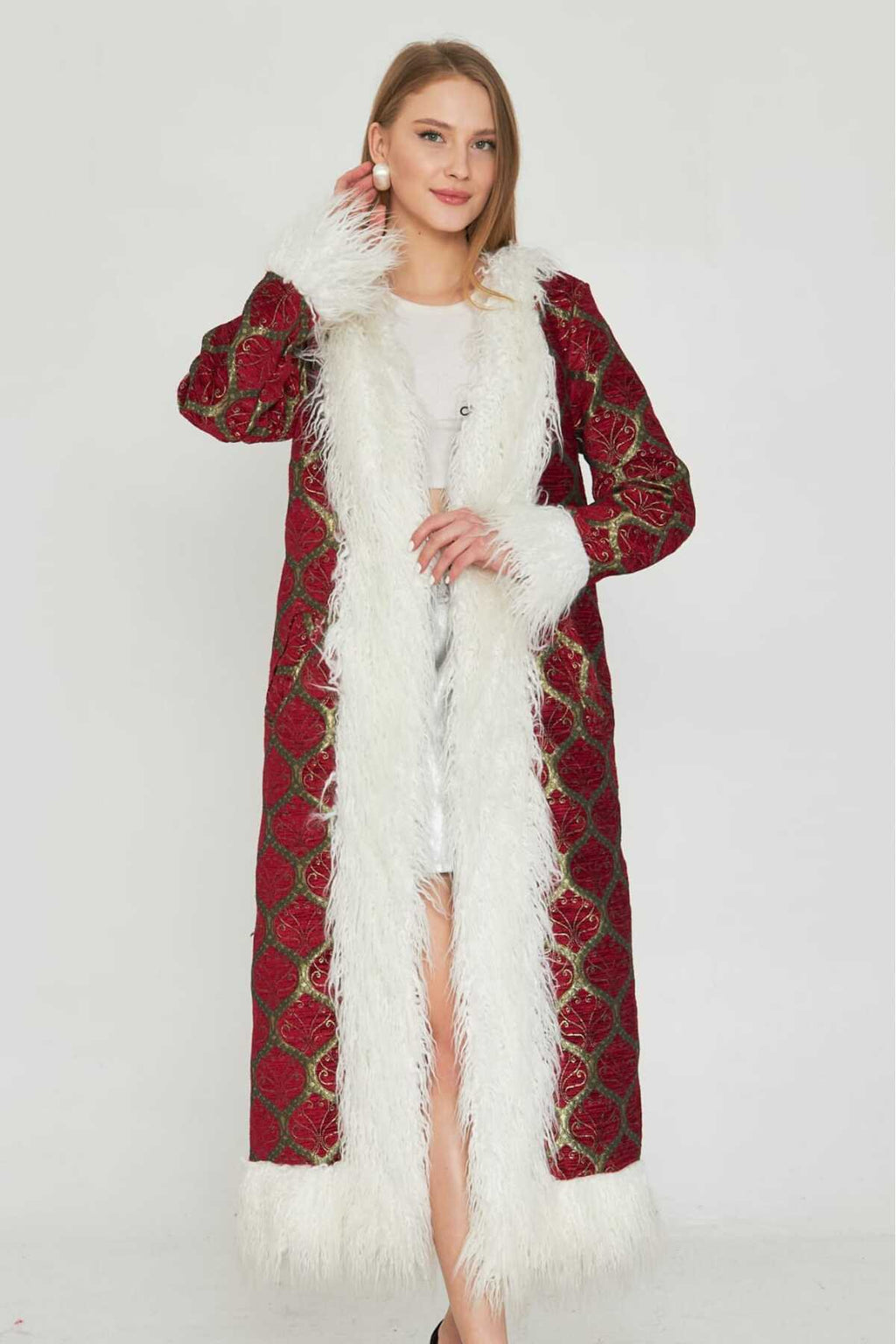 Jakar Suni Kürk Detaylı Kaftan - Kimono