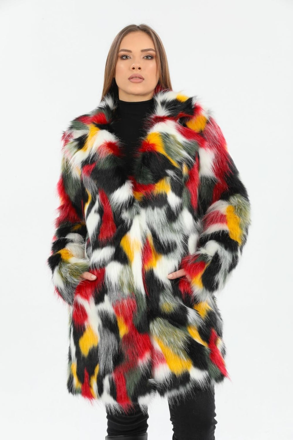 Suni Kürk Renkli Kadın Kaban - Kaban