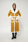 Suni Kürklü Uzun Süet Kaban Hardal - Kaban