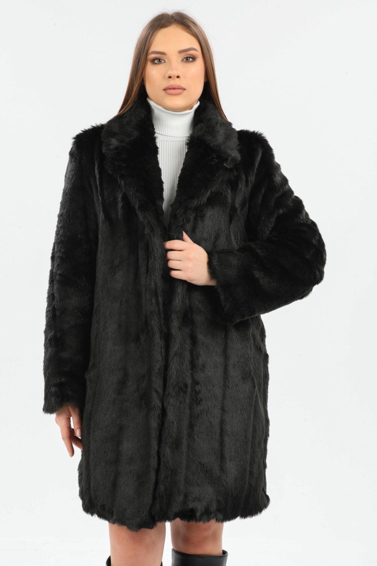 Redpoint Suni Kürk (faux Fur) Rex Desenli Siyah Kaban - Kaban 3
