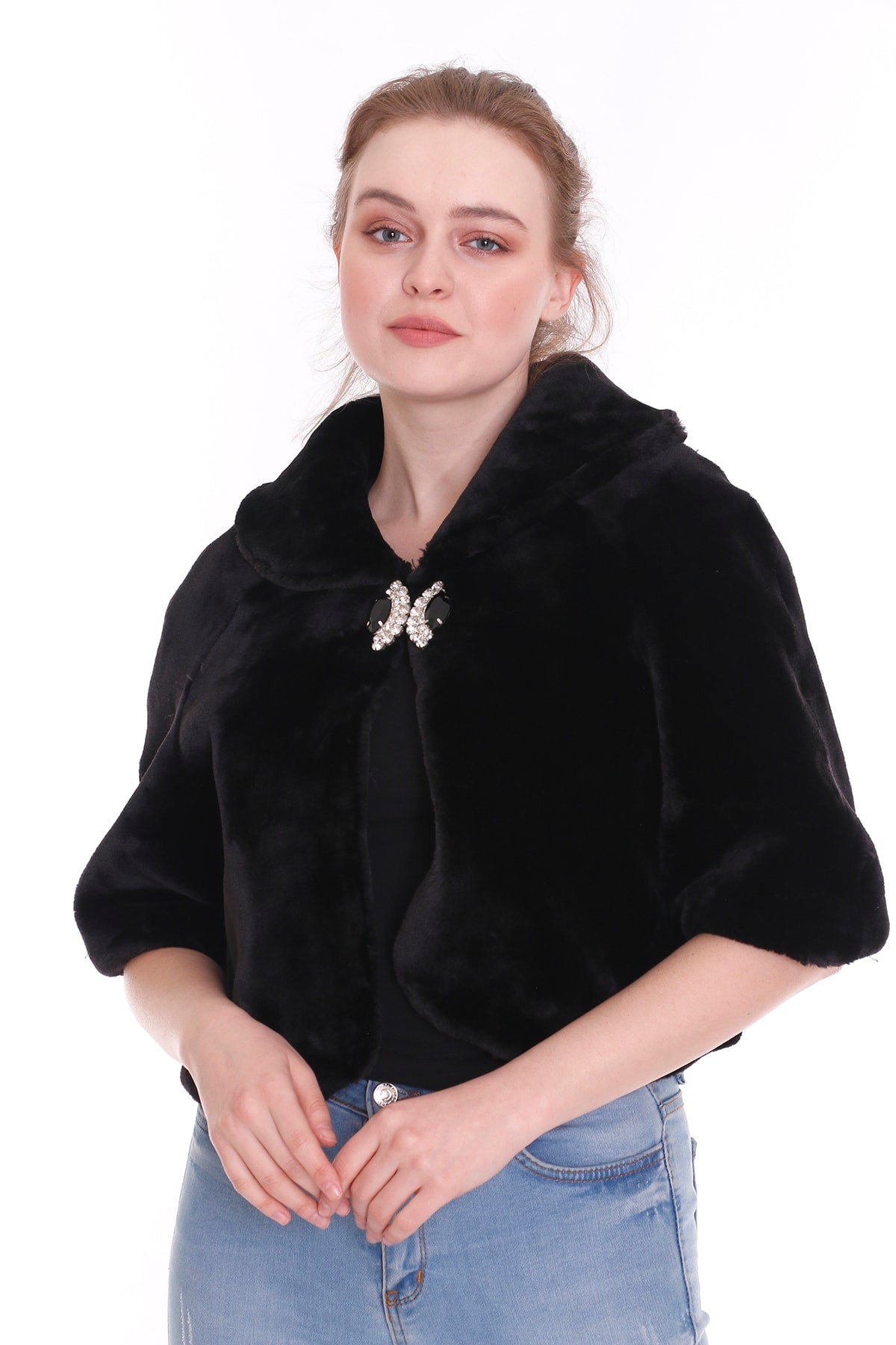 Suni Kürk Siyah Kadın Bolero - Ceket 4